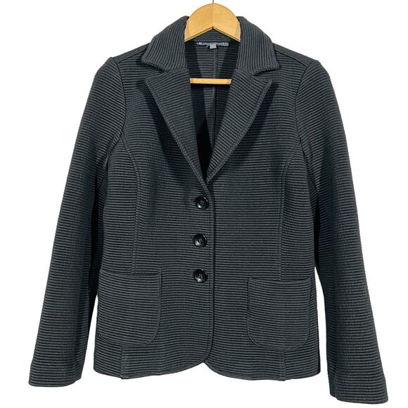 Elliott Lauren Ribbed Knit Jacket Black Casual Coat 3 Button Pockets - 6 - Picture 1 of 5